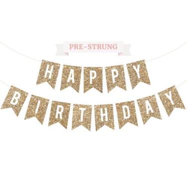 Imagem de Banner de aniversário, ocasião perfeita, glitter dourado pré-amarrado 