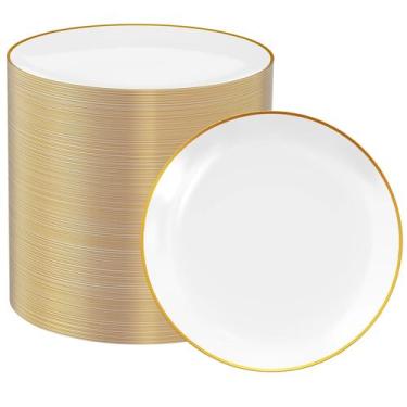 Imagem de Placas de plástico FOCUSLINE 7 polegadas e 100 unidades com borda dour