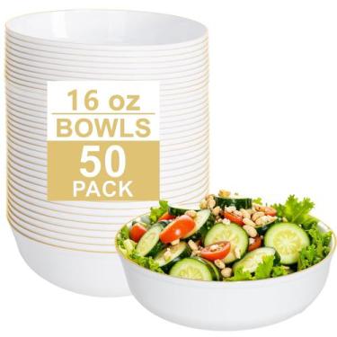 Imagem de Taças de plástico I00000, pacote de 50, 470 ml com borda dourada para 