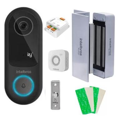 Imagem de Kit Videoporteiro WiFi Intelbras IVW 3000 com Fechadura Eletroímã FE 2