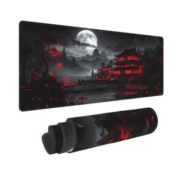 Imagem de Mouse pad japonês preto vermelho GG 70 x 29 cm estilo de design estendido grande gamer mousepad teclado completo tapete de mesa base de borracha antiderrapante bordas costuradas para escritório em