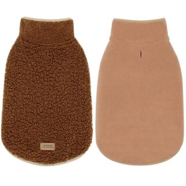 Imagem de Casacos para cães cyeollo Fleece de gola alta reversível para marrom d