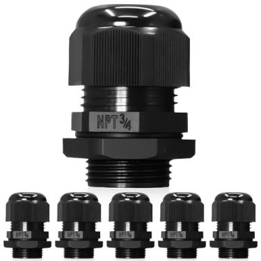 Imagem de Wocloer 6 peças de glândulas de cabo ajustáveis pretas NPT de 3/10.2 cm - conectores elétricos à prova d'água IP68, cabos de nylon, alívio de tensão para uso em caixa elétrica