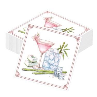 Imagem de Aposwow Guardanapos de festa Mahjong, 50 peças decoração de guardanapos descartáveis de coquetel Mahjong, presentes de Mahjong para encontros casuais, noites de jogos, chás de panela, festa de