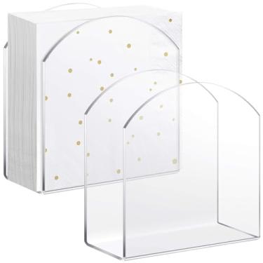 Imagem de Patelai Pacote com 2 porta-guardanapos de cristal acrílico transparente para mesa de papel de seda de banheiro suporte de toalha de hóspede em pé dispensador de guardanapo vertical para coquetel