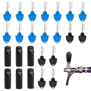 Imagem de 24 peças de escovas e tampas de tampa de torneira de cerveja, plugues de torneira de cerveja de pressão, kit de limpeza Kegerator, acessórios de cerveja para pub, restaurante, sistema de rascunho de