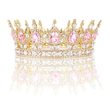 Imagem de Coroa dourada para mulheres, tiara de tiaras de cristal para casamento, acessórios de cabelo para noiva, festa de aniversário, formatura, bolo, Strass