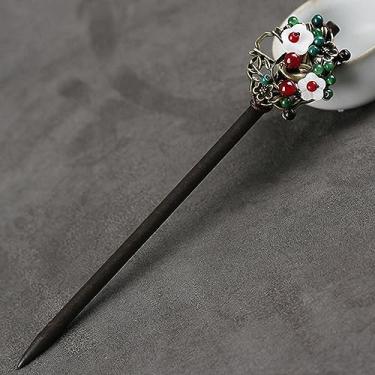 Imagem de Grampos de cabelo em forma de flor de sândalo feitos à mão em espiral de madeira varas de garfo retrô chinês Hanfu