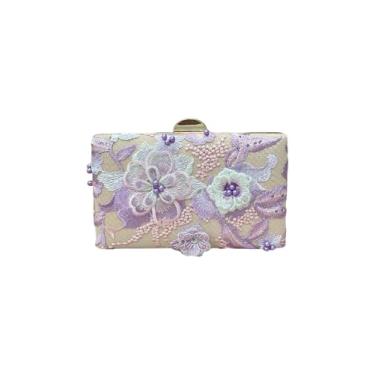 Imagem de QWINEE Bolsa feminina de lantejoulas com bordado floral para noite elegante mini bolsa transversal bolsa de festa de casamento, Caqui, one_size