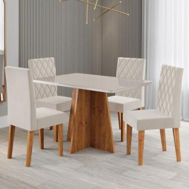 Imagem de Mesa de Jantar 4 Lugares Antonella Mel/Blonde/Veludo Pastel - Viero Mó