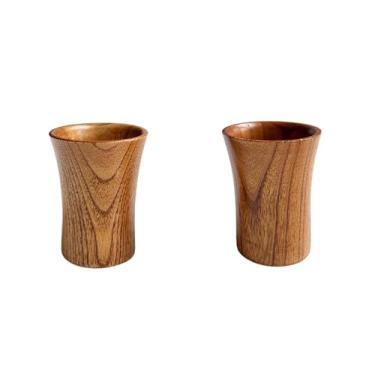Imagem de Pacote com 2 xícaras de madeira, xícaras de chá japonesas pequenas, canecas de madeira para cerveja, café, leite, água, bebidas quentes