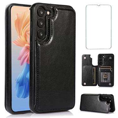 Imagem de NKECXKJ Capa projetada para Samsung Galaxy S23 5G com protetor de tela de vidro temperado couro PU com compartimento para cartão de crédito carteira capa protetora com suporte para S 23 homens 6,1