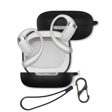 Imagem de Capa para fones de ouvido SHOKZ OpenFit 2+ T921 2025, capa protetora de silicone macio FJIASTB com mosquetão e cordão, à prova de choque (preto)