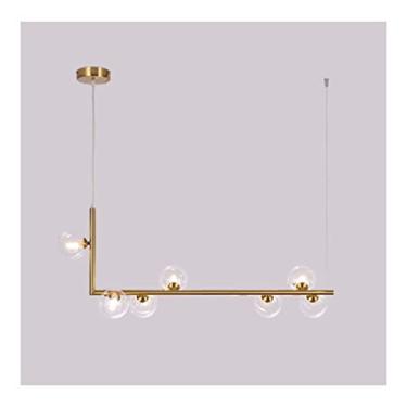 Imagem de Lustre de vidro transparente, lustre pendente de vidro de meados do século, luminária suspensa de teto para sala de jantar, sala de estar e balcão de bar com ilha de cozinha (cor: dourado, t