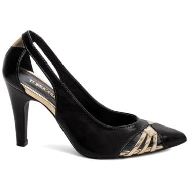 Imagem de Sapato Scarpin Salto Fino 9cm Napa Preto detalhe Metalizado Speechio Ouro Light, Torricell@ REF.: 68007A (BR, Adulto, Numérico, 39)