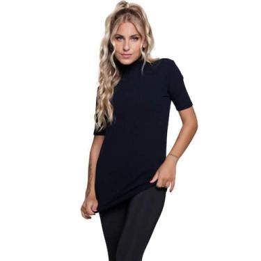 Imagem de Blusa Manga Curta Gola Alta WLS Modas Em Malha Canelada Blogueira Moda