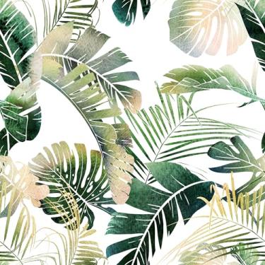 Imagem de Wallercity Papel de parede tropical verde descasque e cole papel de parede de folha de palmeira para paredes 44,5 cm x 800 cm