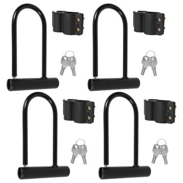 Imagem de UKQRRTC Trava de bicicleta com 4 peças, trava em U para bicicleta resistente, 11 mm com mecanismo de bloqueio com 2 parafusos, parafusos e chaves, à prova d'água e à prova de poeira, revestimento de