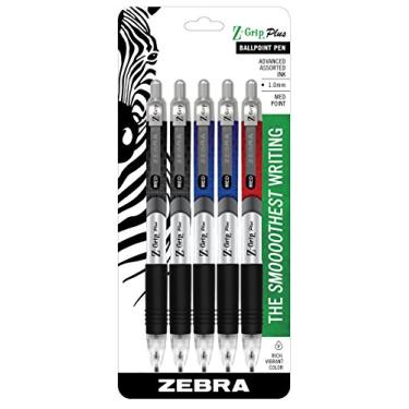 Imagem de Zebra Pen Caneta esferográfica retrátil Z-Grip Plus, ponta média, 1,0 mm, cores sortidas, 5 unidades