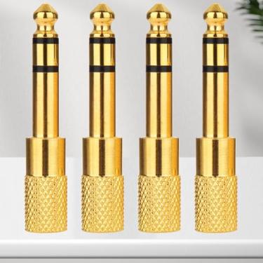 Imagem de Adaptador de áudio macho de 6,35 mm (1/10.2 cm) para fêmea de 3,5 mm, conversor de fone de ouvido estéreo para amplificador de guitarra, mixer, cabo auxiliar, alto-falante – pacote com 4