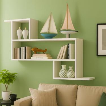 Imagem de Prateleira Decorativa Flutuante 90X90X20CM Estilo Moderno para Sala quarto escritorio Nichos Geométricos Design Minimalista