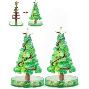 Imagem de Árvore de Natal de cristal mágico, kit de cultivo e acessórios, árvore de Natal de flor DIY mágica, enfeite de cultivo de papel DIY colorido (2 peças)