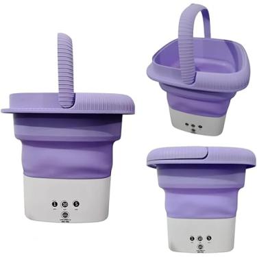 Imagem de Mini Máquina de Lavar Roupas Delicadas 8L Lilás com Alça Retrátil | Compacta, Dobrável e Silenciosa para Viagens, Apartamentos e Kitnets