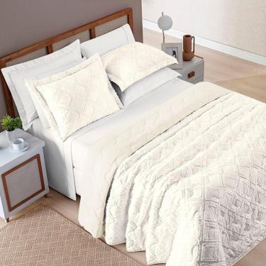 Imagem de Kit Cobre Leito Colcha Adele King Dupla Face Micropercal 300 Fios 3 Peças - Branco Off White - 100% Poliéster