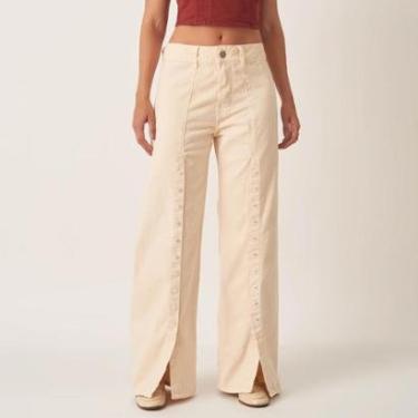 Imagem de Calça Jeans Wide Cintura Alta Sem Costura Lateral Recortes E Botões-Feminino