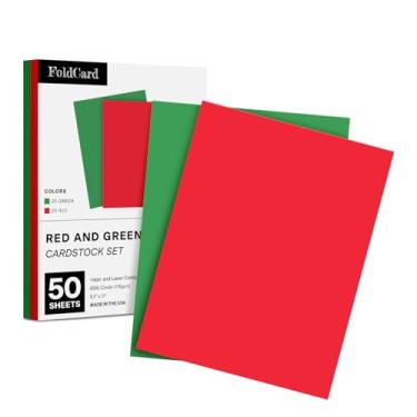 Imagem de Cartolina colorida vermelha e verde, papel cartolina para artes e artesanato de Natal e Ano Novo, convites, cartões comemorativos, etiquetas de presente | capa de 29,5 kg, compatível com impressora |