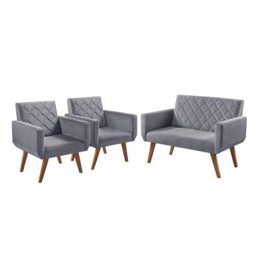 Imagem de Conjunto Anabelle 2 Poltronas De 1 Lugar 1 Poltrona 2 Lugares Braço Unidecor Cinza