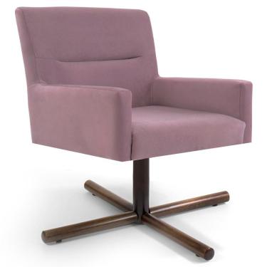 Imagem de Poltrona Decorativa Giratória Base Xis Madeira Angel Veludo C-305 Rosa - Domi
