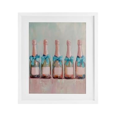 Imagem de Stupell Industries Garrafas de champanhe rosa e azul Impressão emoldurada de bétula sob vidro, design por Petal Prints Design, 16 x 13