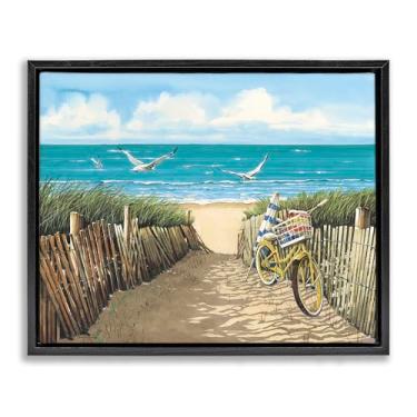 Imagem de Stupell Industries Arte de parede em tela flutuante com moldura preta amarela na costa do táxi, design de John Rossini, 43 x 53 cm