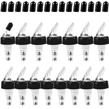Imagem de 15 dosadores de garrafa de licor medidos automáticos de 30 ml com tampas de pó, bicos de vinho para bebidas alcoólicas, vinho, coquetel, casa, bar, utensílios de bartending (transparente)