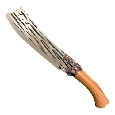 Imagem de Faca Artesanal de Churrasco com Design de Dragão, Lâmina Inox 25cm, Cabo Rústico 14cm, Comprimento Total 39cm, para Cortes de Carne