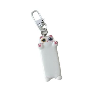Imagem de Adorável desenho animado longo gato branco chaveiro para mulheres requintado 3D animal charme chaveiro para mochilas, design de nicho, bolsas versáteis, presente elegante para amantes de animais de