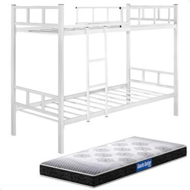 Imagem de Beliche Mônaco Solteiro de Aço Galvanizado Branco + Colchão D20 Probel