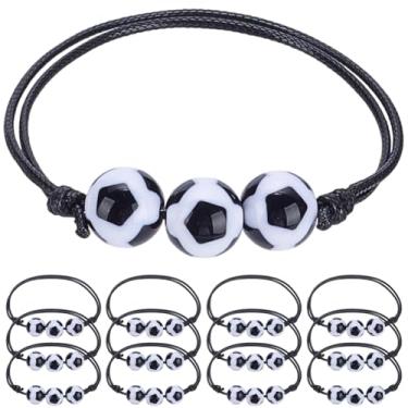 Imagem de SOFPLATE 20 pulseiras de lembrancinhas de festa de futebol, pulseiras esportivas, lembrancinhas de festa, pulseiras pretas de plástico ajustável, pingentes de bola esportiva, corda de cera, pingentes