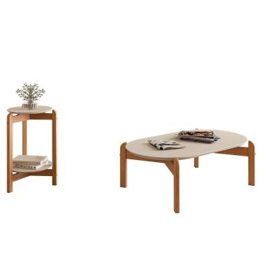Imagem de Conjunto De Mesas Lizz Lateral Redonda E Oblonga Off White-cedro - Casa D Off White-cedro