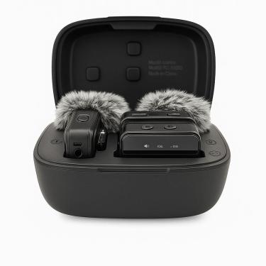 Imagem de Microfone Lapela Sem Fio Canal Duplo Profissional Estojo Recarregável 100m Alcance