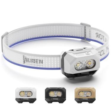 Imagem de WUBEN Farol de LED H4 recarregável, lâmpada de cabeça super brilhante de 800 lúmens, farol IP68 à prova d'água com sensor de movimento, lanterna de farol de 10 modos com luz vermelha, para acampamento