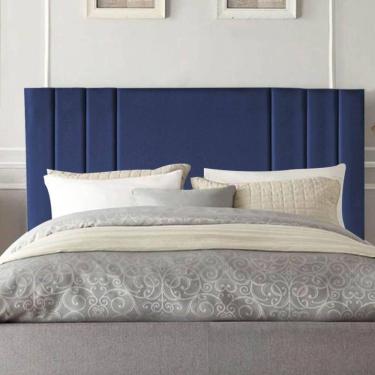 Imagem de Cabeceira Estofada 160 Cm Cama Box Queen Suede Moderna Frame Azul Marinho