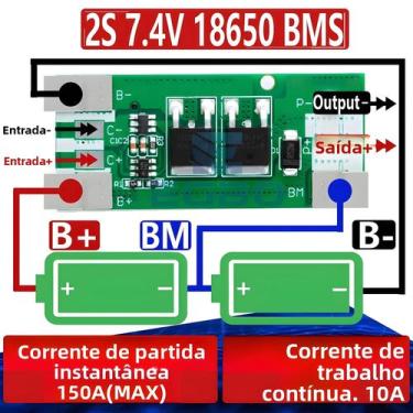 Imagem de Placa BMS 7.4V 2S 18650 Li-ion 10A Contínuo 150A Pico Para Proteção De