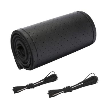 Imagem de AMZAUTO Capa de volante de couro com cadarço, costura no envoltório, DIY costurado respirável perfurado personalizado envoltório de volante, aderência confortável para carro, caminhão, SUV, pickup