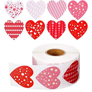 Imagem de Adesivos de etiqueta de coração de Dia dos Namorados, 500 peças por rolo, notas adesivas de coração de 2,5 cm, adesivos autoadesivos para Dia de Galentine, casamentos, aniversários, envelopes, selos