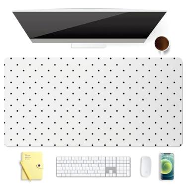 Imagem de BlHMCASE Lindo mouse pad preto com bolinhas brancas estendidas para jogos, protetor de couro antiderrapante, tapete para mesa de escritório em casa, bloco grande para laptop