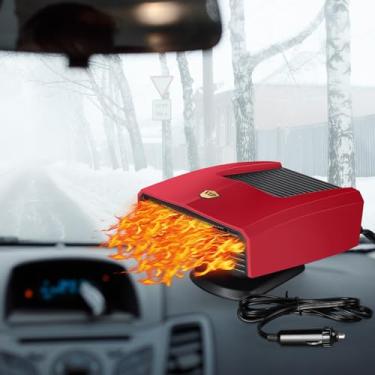 Imagem de Gisafai Aquecedor de carro 12 V 150 W aquecedor portátil para carro que se conecta ao isqueiro 2 em 1 ventilador de aquecimento e resfriamento do carro descongelador de para-brisa do carro Demister 60S aquecimento rápido base rotativa de 360 graus (vermelho)