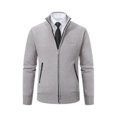 Imagem de Suéter Cardigan Masculino Grosso E Quente Com Gola Alta, Casual E Solt