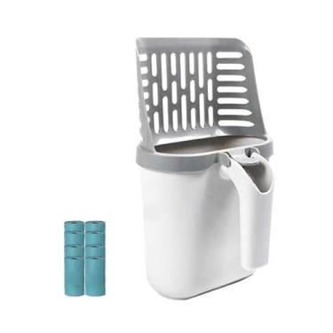 Imagem de HEEPDD Colher de Areia para Gato Com Saco, Suporte de Saco de Lixo Integrado para Descarte Rápido Colher de Areia Multifuncional Com Borda Frontal Larga Material PP (com defletor e sacos de lixo de